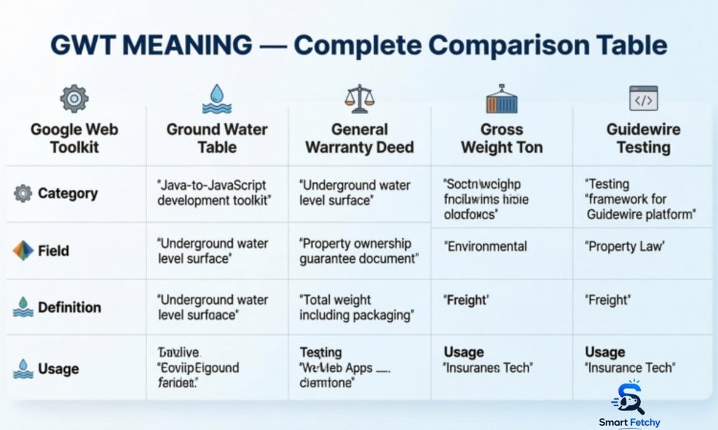 GWT Meaning Comparison Table